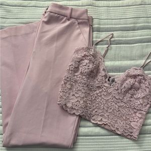 Express Light Pink Pant Suit Bottoms and Matching Lace Tank Top (S)